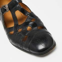 Pre Owned Gucci Black Leather Cut Out Brogue Loafers  Size 44