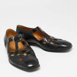 Pre Owned Gucci Black Leather Cut Out Brogue Loafers  Size 44