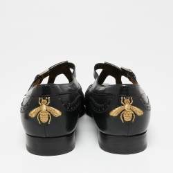 Pre Owned Gucci Black Leather Cut Out Brogue Loafers  Size 44