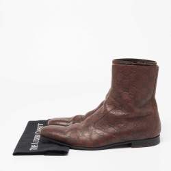 Gucci Dark Brown Guccissima Leather Ankle Length Boots Size 44