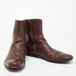 Gucci Dark Brown Guccissima Leather Ankle Length Boots Size 44