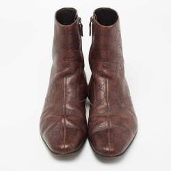 Gucci Dark Brown Guccissima Leather Ankle Length Boots Size 44