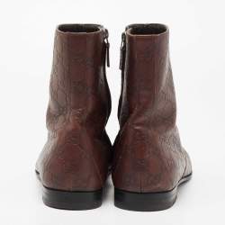 Gucci Dark Brown Guccissima Leather Ankle Length Boots Size 44