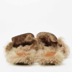 Pre Owned حذاء سلايد غوتشي برنس تاون مارمونت جي جي خط فرو وجلد أسود مقاس 43