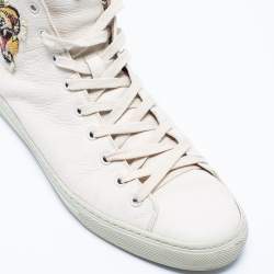 Pre Owned Gucci Cream Leather Tiger Embroidered High Top Sneaker Size 44