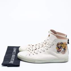 Pre Owned Gucci Cream Leather Tiger Embroidered High Top Sneaker Size 44