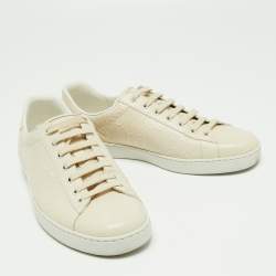 Gucci Cream GG Embossed Perforated Leather Ace Low-Top Sneakers Size 43.5