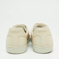 Gucci Cream GG Embossed Perforated Leather Ace Low-Top Sneakers Size 43.5