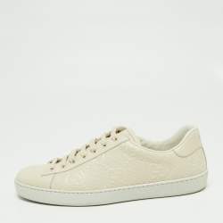Gucci Cream GG Embossed Perforated Leather Ace Low-Top Sneakers Size 43.5