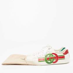 Pre Owned حذاء رياضي غوتشي أيس جلد أبيض حرف جي متشابك عنق منخفض مقاس43