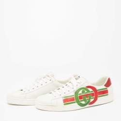 Pre Owned حذاء رياضي غوتشي أيس جلد أبيض حرف جي متشابك عنق منخفض مقاس43