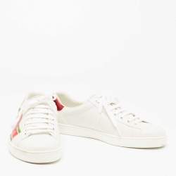 Pre Owned حذاء رياضي غوتشي أيس جلد أبيض حرف جي متشابك عنق منخفض مقاس43