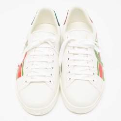 Pre Owned حذاء رياضي غوتشي أيس جلد أبيض حرف جي متشابك عنق منخفض مقاس43