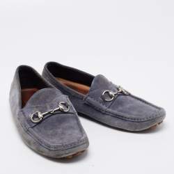 Gucci Blue Suede Horsebit Driver Loafers Size 42