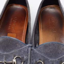 Gucci Blue Suede Horsebit Driver Loafers Size 42