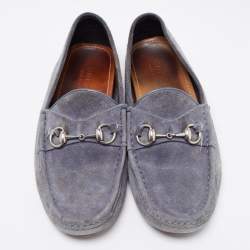 Gucci Blue Suede Horsebit Driver Loafers Size 42
