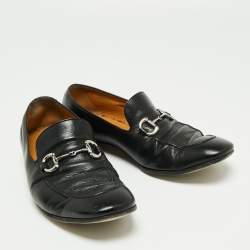 Pre Owned Gucci Black Leather Horsebit Slip On Loafers Size 43.5