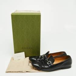 Pre Owned Gucci Black Leather Horsebit Slip On Loafers Size 43.5