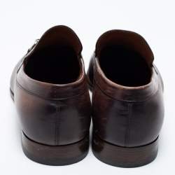 Pre Owned Gucci Brown/Black Leather Horsebit Loafers Size 43