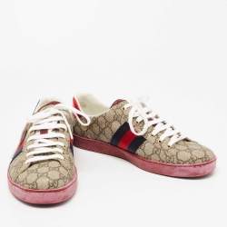 Gucci Brown GG Supreme Canvas Ace Low Top Sneakers Size 44