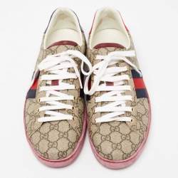 Gucci Brown GG Supreme Canvas Ace Low Top Sneakers Size 44