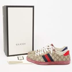 Gucci Brown GG Supreme Canvas Ace Low Top Sneakers Size 44