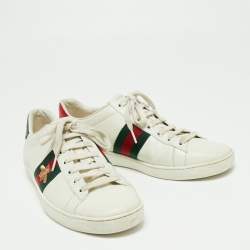 Pre Owned حذاء رياضي غوتشي أيس جلد أيبض عنق منخفض تطريز نحلة مقاس 40.5