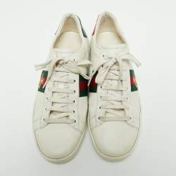 Pre Owned حذاء رياضي غوتشي أيس جلد أيبض عنق منخفض تطريز نحلة مقاس 40.5