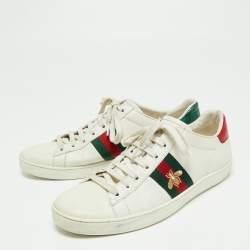 Pre Owned حذاء رياضي غوتشي أيس جلد أيبض عنق منخفض تطريز نحلة مقاس 40.5