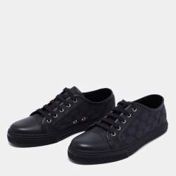 Gucci Black Leather And GG Canvas Low Top Sneakers Size 41