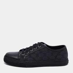 Gucci Black Leather And GG Canvas Low Top Sneakers Size 41