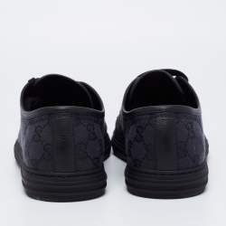 Gucci Black Leather And GG Canvas Low Top Sneakers Size 41