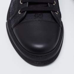 Gucci Black Leather And GG Canvas Low Top Sneakers Size 41