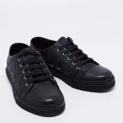Gucci Black Leather And GG Canvas Low Top Sneakers Size 41