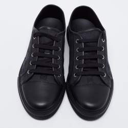 Gucci Black Leather And GG Canvas Low Top Sneakers Size 41
