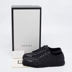 Gucci Black Leather And GG Canvas Low Top Sneakers Size 41