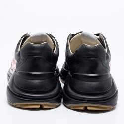 مملوكة مسبقًا Gucci Black Leather Rhyton Lace Up Sneakers  Size 44