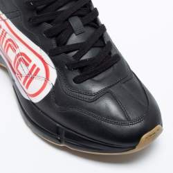 مملوكة مسبقًا Gucci Black Leather Rhyton Lace Up Sneakers  Size 44