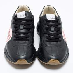 مملوكة مسبقًا Gucci Black Leather Rhyton Lace Up Sneakers  Size 44