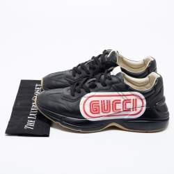 مملوكة مسبقًا Gucci Black Leather Rhyton Lace Up Sneakers  Size 44