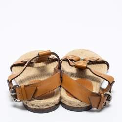 Pre Owned Gucci Tan Leather Ankle Strap Espadrille Sandals Size 40.5