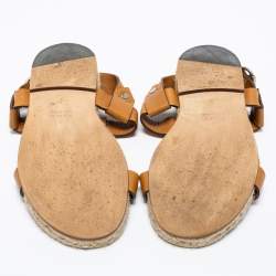 Pre Owned Gucci Tan Leather Ankle Strap Espadrille Sandals Size 40.5