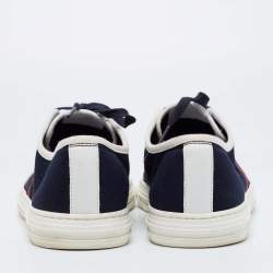 Pre Owned Gucci Navy Blue Leather And Canvas Web Detail Lace Up Sneakers Size 40