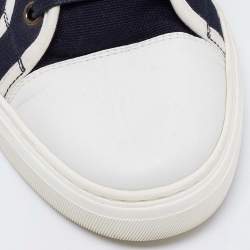 Pre Owned Gucci Navy Blue Leather And Canvas Web Detail Lace Up Sneakers Size 40