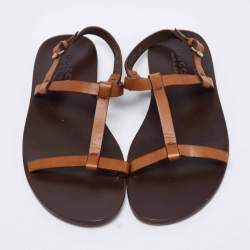 مملوكة مسبقًا صندل غوتشي جلد بني فتحة كعب مقاس 40