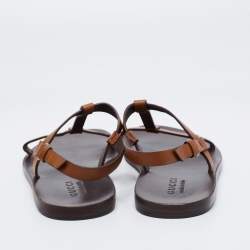 مملوكة مسبقًا صندل غوتشي جلد بني فتحة كعب مقاس 40