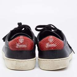 Gucci Black Leather And Python Embossed Lace Up Sneakers Size 40.5