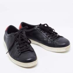 Gucci Black Leather And Python Embossed Lace Up Sneakers Size 40.5