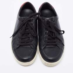 Gucci Black Leather And Python Embossed Lace Up Sneakers Size 40.5