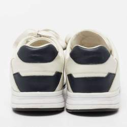 مملوكة مسبقًا Gucci White/Navy Blue Leather Interlocking G Low Top Sneakers SIze 40.5